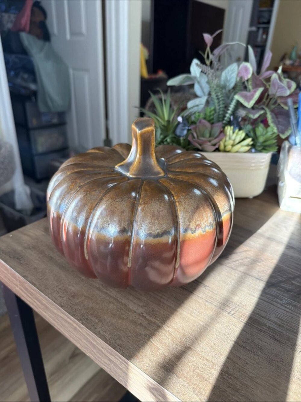 Target Large Glazed Ceramic Pumpkin - - 8 1/4" L x 8 1/4" W x 6.5" H - EUC